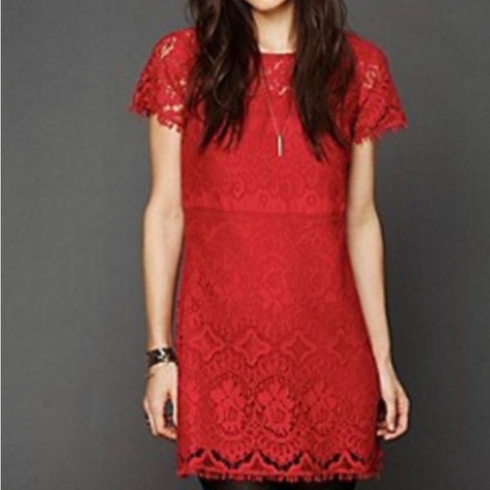 FREE PEOPLE RED LACE DRESS